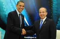 Barack Obama and Felipe Calderon at the bilateral meeting during the first summit of North American leaders.