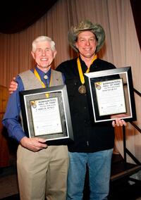 Larry D. Jones and Ted Nugent at the National Bowhunters Hall of Fame during the National Field Archery Association's World Archery Festival.