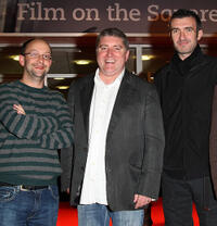Producer Ed Guiney, Pat Shortt and Mark O'Halloran at the premiere of "Garage" during the BFI 51st London Film Festival.