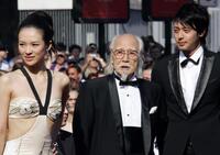 Ziyi Zhang, Seijun Suzuki and Jo Odagiri at the screening of "Three Burials of Melquiades Estrada" during the 58th International Cannes Film Festival.