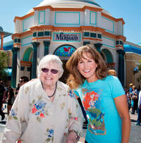Pat Carroll and Jodi Benson at the all-new attraction "The Little Mermaid: Ariel's Undersea Adventure" in California.