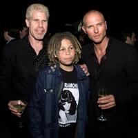 Ron Perlman, Brandon and Luke Goss at the premiere of "Blade ll."