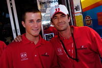 Luke Perry poses with Kasey Kahne, driver of the #9 UAW Dodge before the NASCAR Nextel Cup Series Dodge Charger 500.