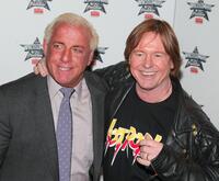 Ric "Nature Boy" Flair and Roddy Piper at the Press Conference of WrestleMania 25th Anniversary.