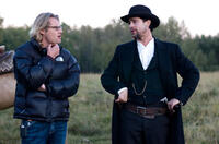 Director Andrew Dominik and Brad Pitt on the set of "The Assassination of Jesse James by the Coward Robert Ford."