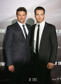 Karl Uerban and Chris Pine at the world premiere of "Star Trek."