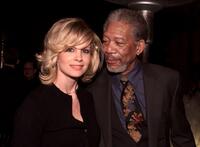Monica Potter and Producer Morgan Freeman at the premiere of "Along Came A Spider."