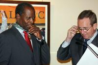 Sidney Poitier and France's Minister of Culture Renaud Donnedieu de Vabres at the 59th edition of the International Cannes Film Festival.