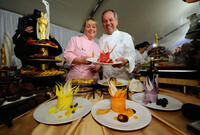 Executive pastry chef Sherry Yard and Wolfgang Puck at the 83rd Annual Academy Awards Red Carpet Food & Beverage Preview in California.