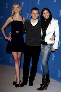 Siobhan Hewlett, Kevin Bishop and Dorka Gryllus at the photocall of "Irina Palm" during the 57th Berlin International Film Festival.