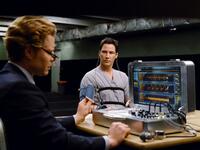 Keanu Reeves as Klaatu and David Richmond-Peck as polygraph operator in "The Day the Earth Stood Still."