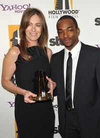 Kathryn Bigelow and Anthony Mackie at the Hamilton Behind the Camera Awards.