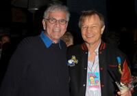 Alex Rocco and Michael York at "The Simpsons" 350th episode block party.