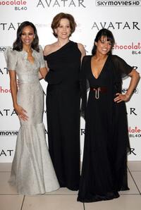 Zoe Saldana, Sigourney Weaver and Michelle Rodriguez at the London premiere of "Avatar."