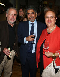 Richard Russo, publisher/editor-in-chief of Alfred A. Knopf, Ajai Singh "Sonny" Mehta and Lidia Matticchio Bastianich at the cocktail reception with authors from The Knopf Doubleday Publishing Group in New York.