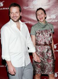 Peter Sarsgaard and Maggie Gyllenhaal at the Qatar Airways gala to celebrate their inaugural flights to NYC.