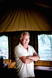 Keith Scholey on the set of "African Cats."