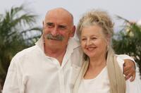 Hanna Schygulla and Tuncel Kurtiz at the photocall promoting the film "Auf Der Anderen Seite" at the Palais des Festivals during the 60th International Cannes Film Festival.