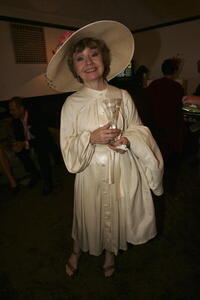 Prunella Scales at the Crown Oaks Day at Flemington Racecourse.