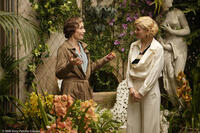 Kristin Scott Thomas as Mrs. Whittaker and Jessica Biel as Larita in "Easy Virtue."