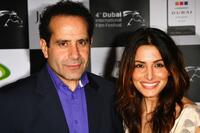 Tony Shalhoub and Sarah Shahi at the premiere of "AmericaEast" during the 4th Dubai International Film Festival.
