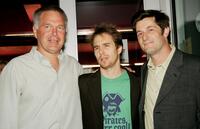 Jonathan Sehring, Sam Rockwell and Michael Showalter at the premiere of "The Baxter."