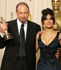 Michael Silvers and Salma Hayek at the 77th Annual Academy Awards.