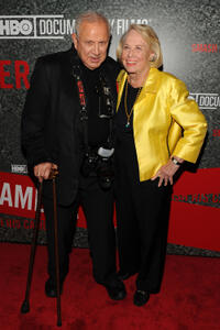 Photographer Ron Galella and Liz Smith at the New York premiere of "Smash His Camera."
