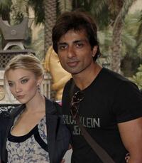 Natalie Dormer and Sonu Sood at the photocall of "City of Life" during the 6th Annual Dubai International Film Festival.