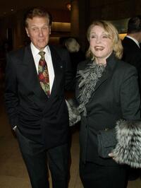 Robert Stack and his wife at the Hollywood Womens Press Club 61st Annual Golden Apple Awards Luncheon.