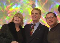 Robert Stack, Hiro Yamagata and guest at the reception for the opening of artist Hiro Yamagatas "Laser Laboratory".