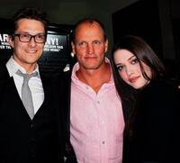 Peter Stebbings, Woody Harrelson and Kat Dennings at the premiere of "Defendor."