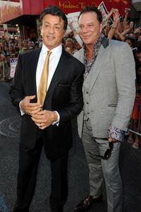 Sylvester Stallone and Mickey Rourke at the premiere of "The Expendables."