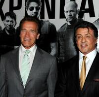 Arnold Schwarzenegger and Sylvester Stallone at the California premiere of "The Expendables."
