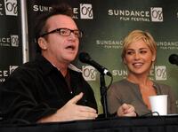 Sharon Stone and Tom Arnold at the 2008 Sundance Film Festival press conference for "The Year Of Getting To Know Us".