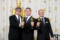 Rick Carter, Robert Stromberg and Kim Sinclair at the 82nd Annual Academy Awards.