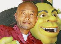 Naoto Takenaka, Shrek and Antonio Banderas at the Japan premiere of "Shrek2."