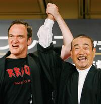 Quentin Tarantino and Shinichi Chiba at the Tokyo promotion of "Death Proof".