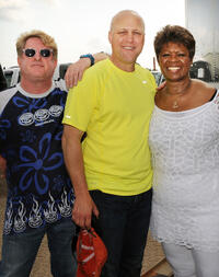 N.O. Jazz Festival Producer/Director Quint Davis, New Orleans Mayor Mitch Landrieu and Irma Thomas at the Day 2 of 2011 New Orleans Jazz & Heritage Festival in New Orleans.