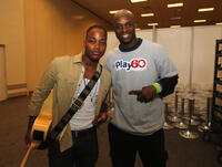 Leon Thomas III and Reggie Wayne of the Indianapolis Colts at the Kids Day Super Bowl in Indiana.