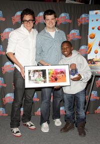 Phil Lord, Christopher Miller and Bobb'e J. Thompson at the promotion of "Cloudy with a Chance of Meatballs."