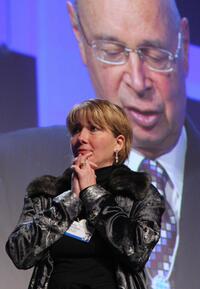 Emma Thompson at the World Economic Forum receives a crystal award.