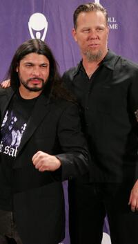 Robert Trujillo and James Hetfield at the 21st Annual Rock And Roll Hall Of Fame Induction Ceremony.