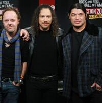 Lars Ulrich, Kirk Hammett and Robert Trujillo at the Rock & Roll Hall of Fame 2009 inductee announcement.