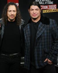 Kirk Hammett and Robert Trujillo at the Rock & Roll Hall of Fame 2009 inductee announcement.