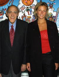 Abe Vigoda and Bridget Hall at the Muscular Dystrophy Association's 2002 Muscle Team gala and auction.