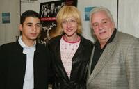 Vinny Vella Jr., Edie Falco and Vinny Vella at the premiere of "Coffee and Cigarettes" during the 2004 Tribeca Film Festival.