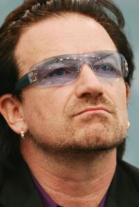 Bono at an press briefing at the end of the G8 summit.