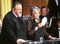 Orson Welles and Simone Signoret at the Annual French Film Industry Awards ceremony.