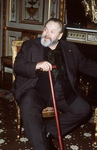 American film actor and director Orson Welles attending a ceremony at the French Culture ministry in Paris.